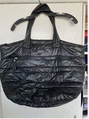 Sondra Roberts Squared Black Quilted Nylon Tote Bag Silver MZ Wallace Style M/L